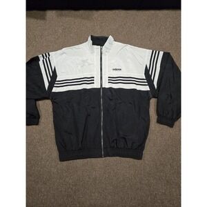 Vintage Adidas Track Jacket Mens Large Black White Full Zip Nylon Y2K Streetwear